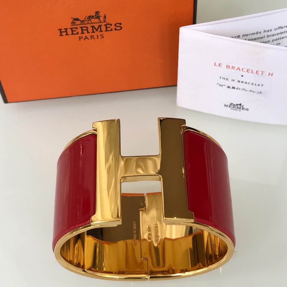 Red HERMES Enamel Clic Clac H XL Bracelet PM